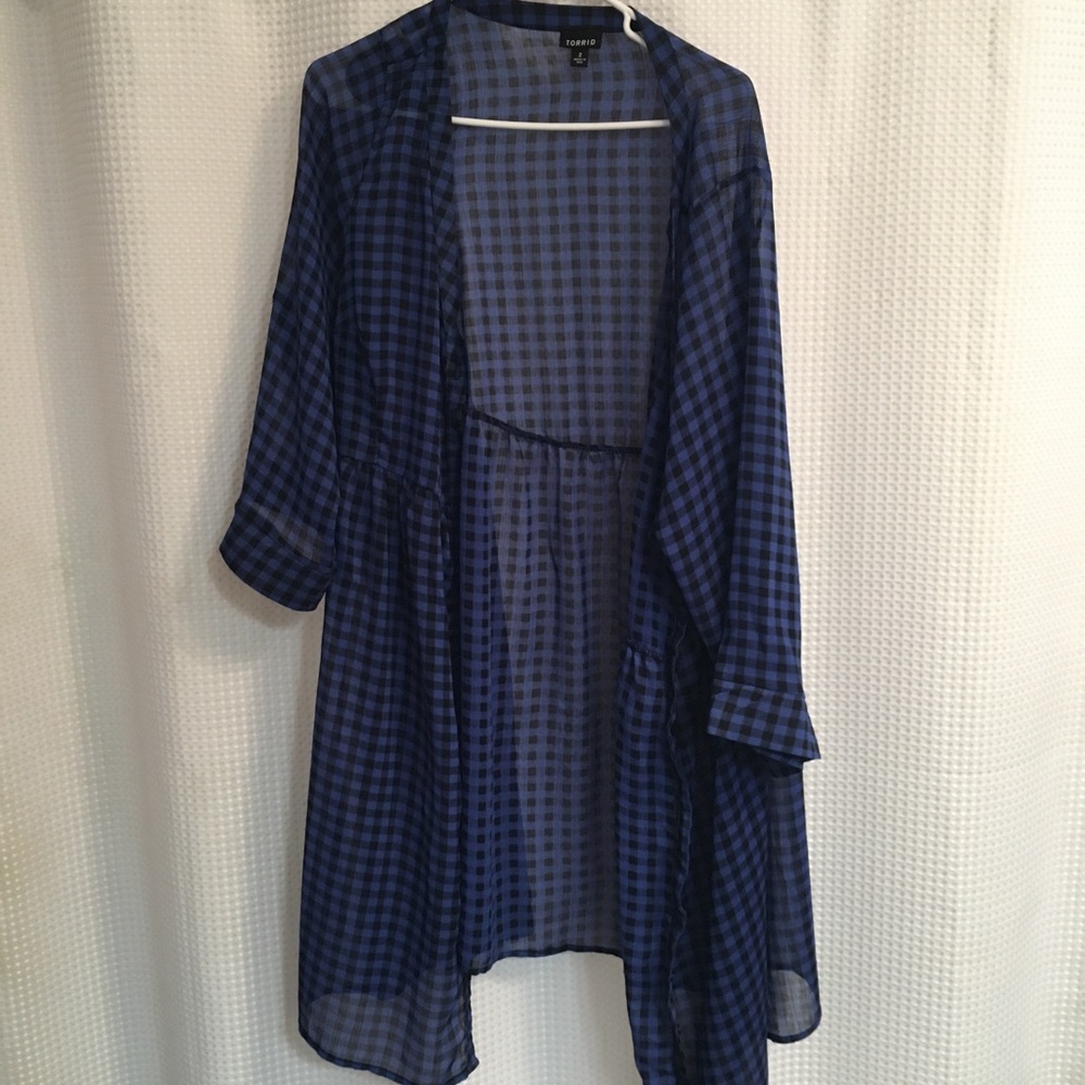 Torrid Blue Check Plaid Chiffon Babydoll Dress